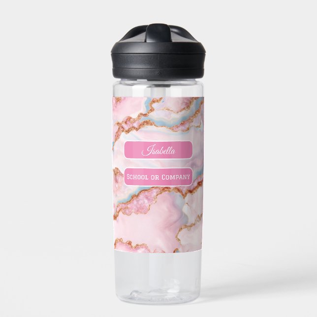 Marble Agate Trendy Blue Pink Gold Collection Water Bottle (Front)