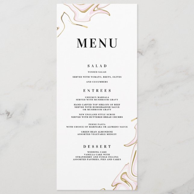Marble Agate Wedding Menu | Pink and Gold (Front)