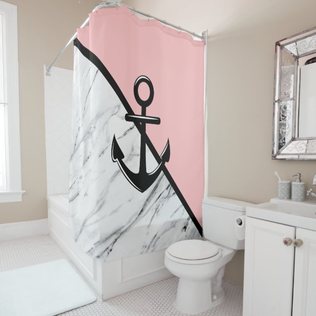 Marble & Anchor Shower Curtain (In Situ)