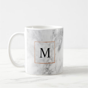 Marble and Faux Foil Border Monogram Initial Mug