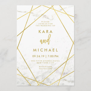 Marble and Faux Gold Geometric Wedding Invite