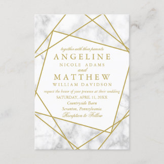 Marble and Faux Gold Geometric Wedding Invite