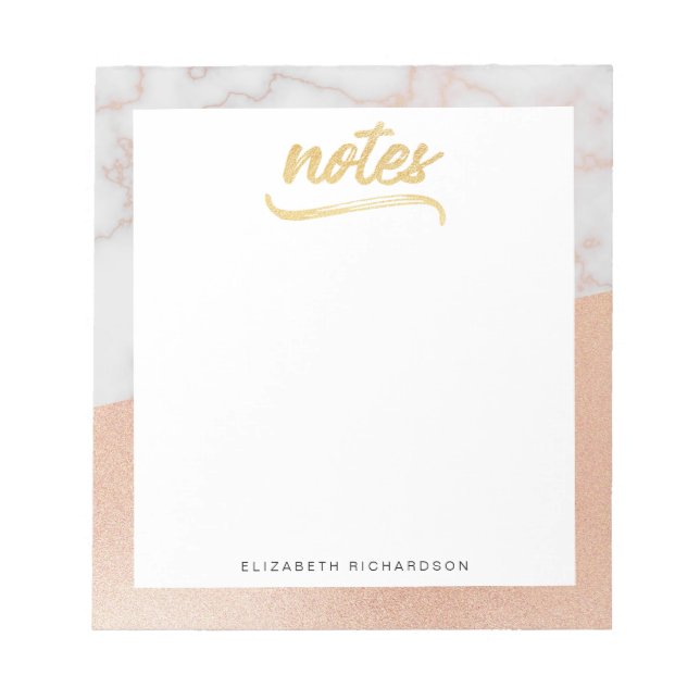 Marble and Faux Rose Gold Custom Name Notepad (Front)