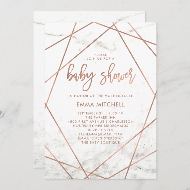 Marble and Faux Rose Gold Geometric Baby Shower Invitation (Front/Back)