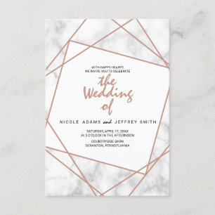 Marble and Faux Rose Gold Geometric Wedding Invite