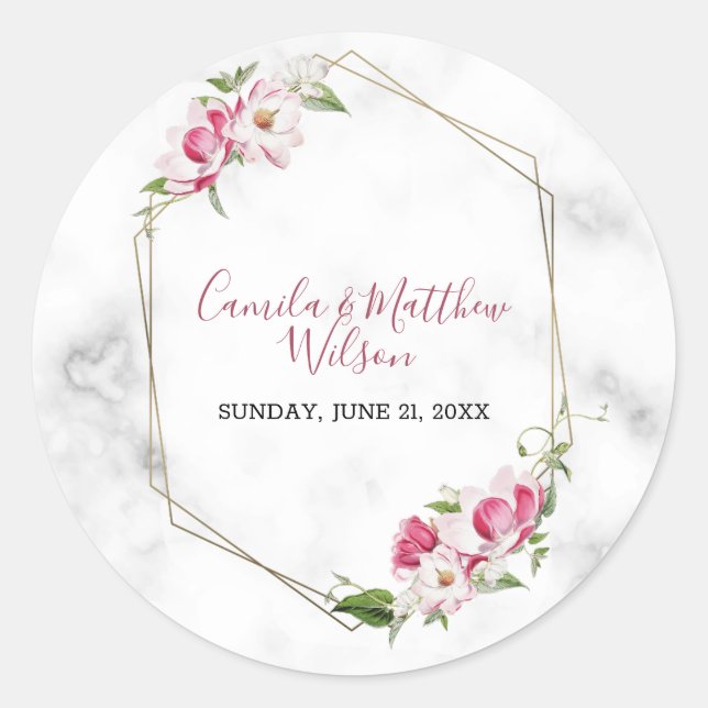 Marble And Flowers Classic Round Sticker (Front)