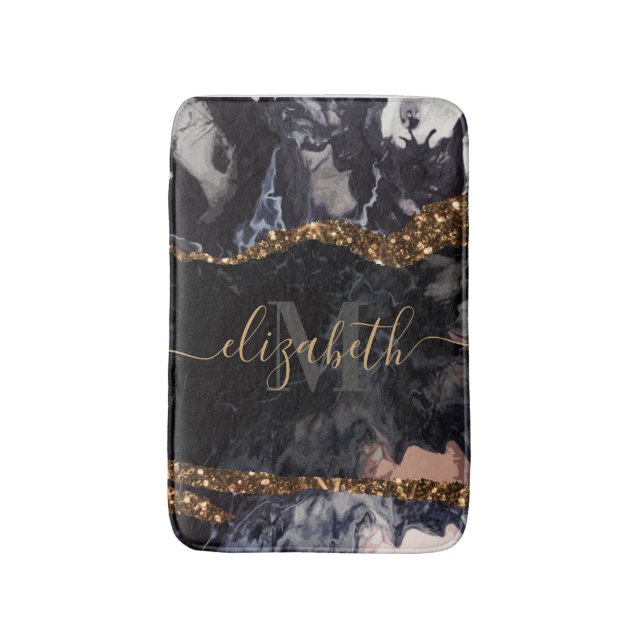 Marble and Glitter Abstract Bath Mat (Front Vertical)