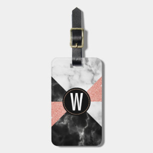 Marble and Glitter Look Monogrammed Luggage Tag