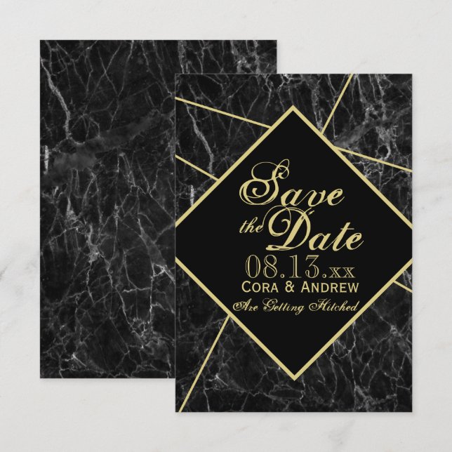 Marble and Gold Art Deco Geometric Save the Date Invitation (Front/Back)