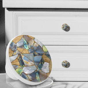 Marble and gold cells - ocean ceramic knob