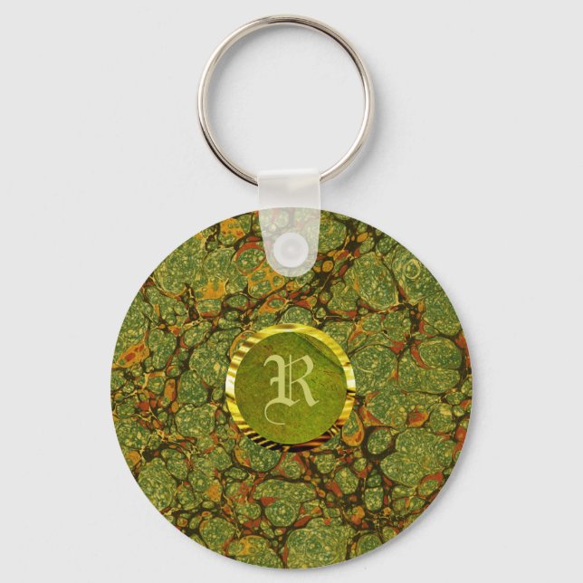 Marble And Gold-Custom Initial Key Ring (Front)