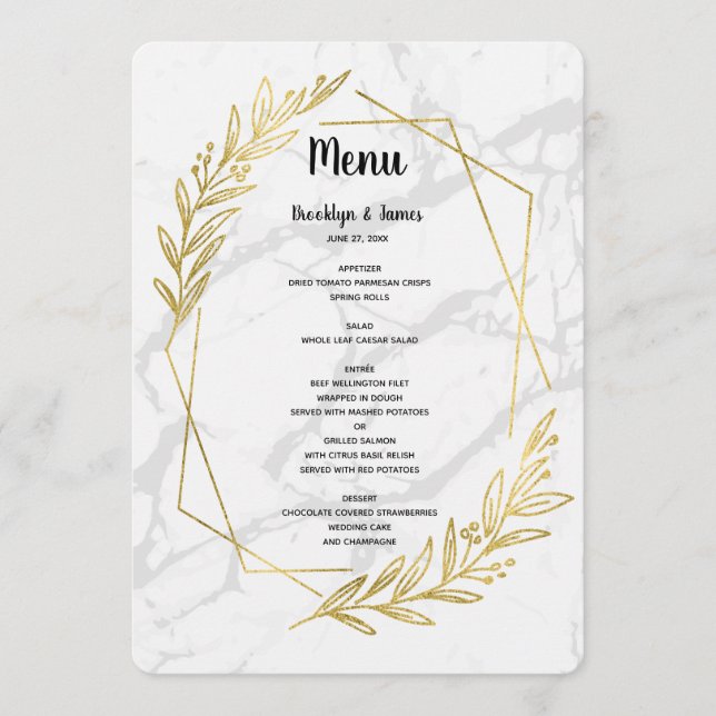 Marble And Gold Effect Wedding Menu (Front)