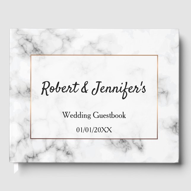 Marble and gold elegant wedding guest book (Front)