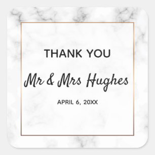 Marble and gold elegant wedding  thank you square sticker