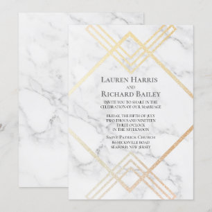 Marble and Gold Geometric shape Faux Foil Wedding Invitation