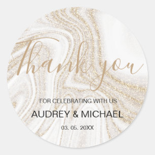 Marble and gold glitter modern typography classic round sticker