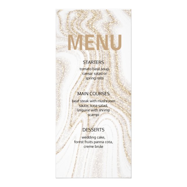 Marble and gold glitter modern wedding menu (Front)