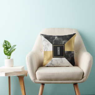 Marble and Gold Modern Monogrammed Cushion