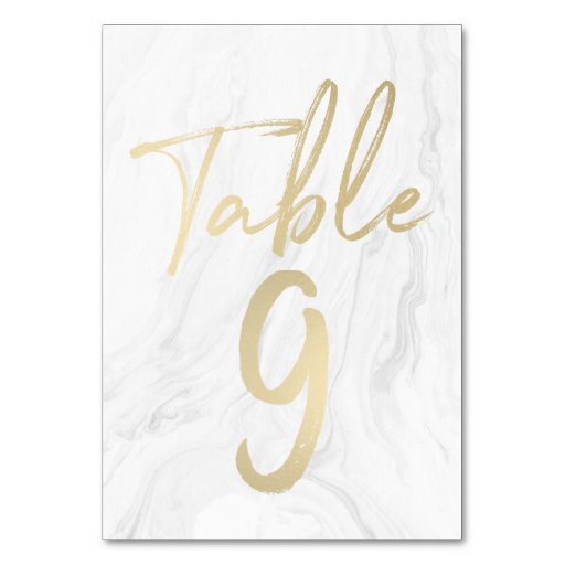 Image of Marble and Gold Script | Table Number Card 9
