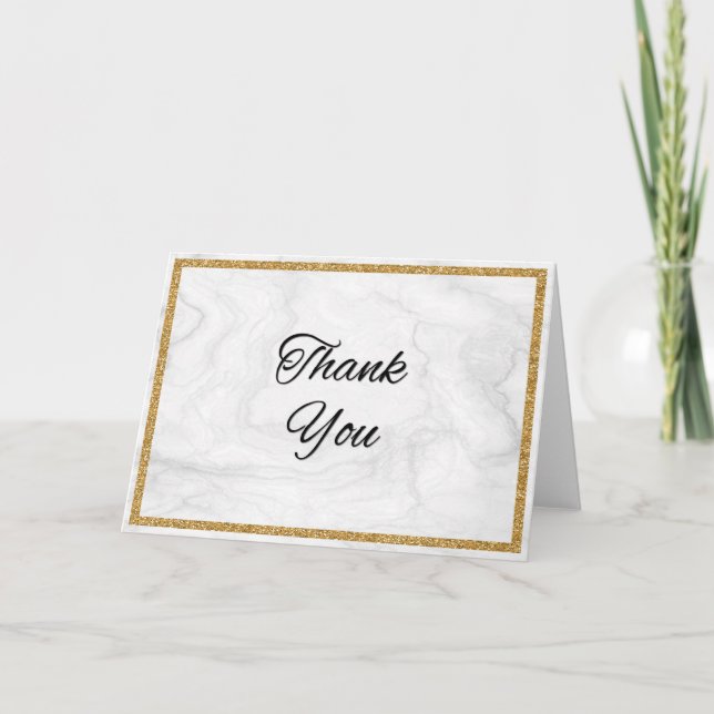Marble and Gold Thank You Card with Black Letterin (Front)