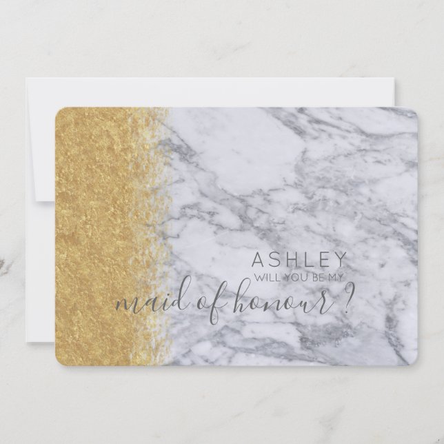 Marble and Gold Will You Be My Maid of Honour Name Invitation (Front)