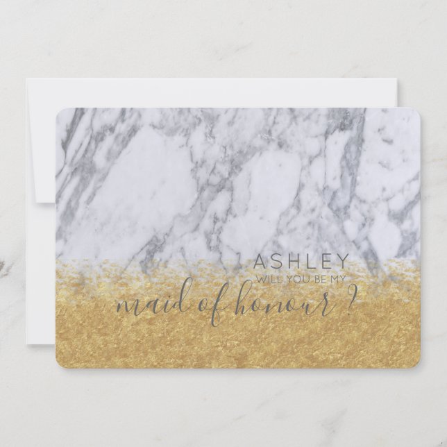 Marble and Gold Will You Be My Maid of Honour Name Invitation (Front)