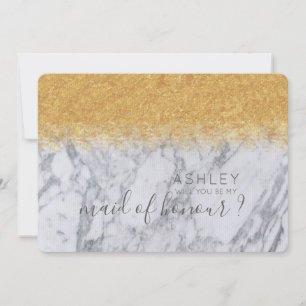Marble and Gold Will You Be My Maid of Honour Name Invitation