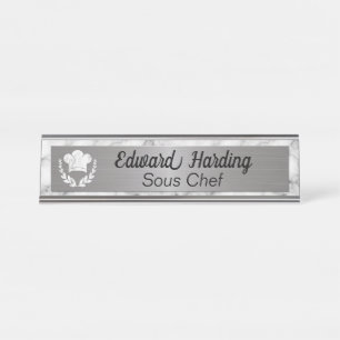 Marble and Metal Look Chef Desk Name Plate