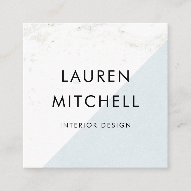 Marble and Pastel Blue Geometric | Social Media Square Business Card (Front)
