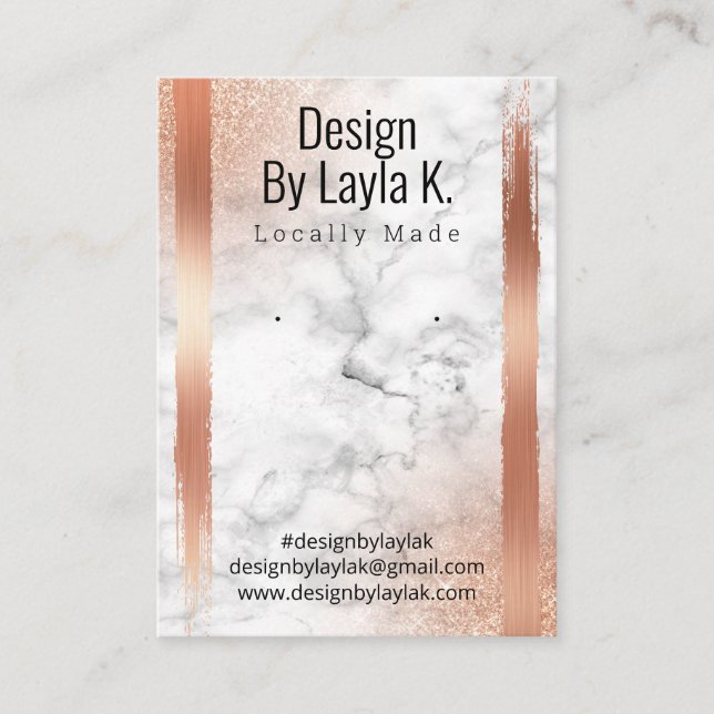 Marble And Rose Gold Artisan Jewellery Display Car Business Card (Front)