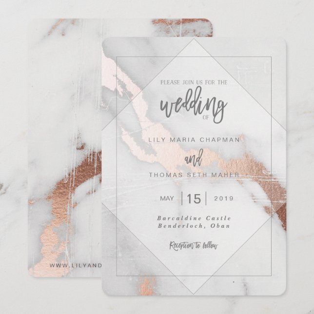 MARBLE AND ROSE GOLD EFFECT WEDDING INVITATION (Front/Back)