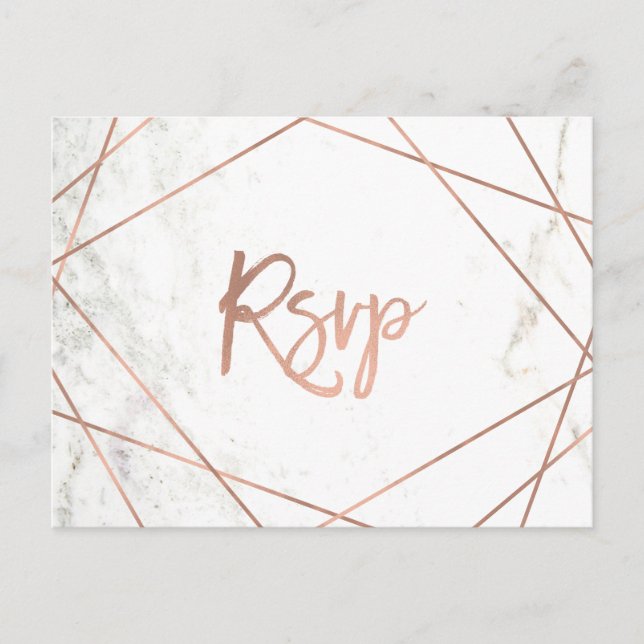 Marble and Rose Gold Geometric Meal Choice RSVP Invitation Postcard (Front)