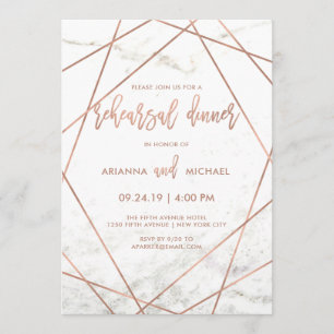 Marble and Rose Gold Geometric Rehearsal Dinner Invitation