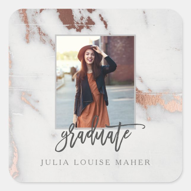 MARBLE AND ROSE GOLD GRADUATION announcement Square Sticker (Front)