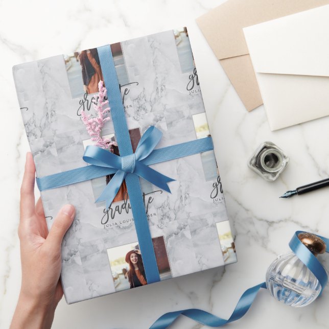 MARBLE AND ROSE GOLD GRADUATION announcement Wrapping Paper (Gifting)