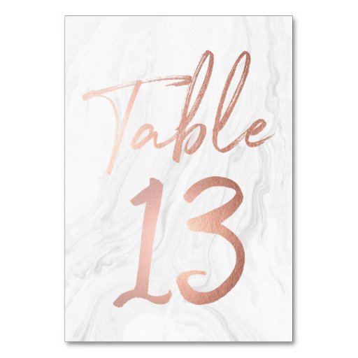 Image of Marble and Rose Gold Script | Table Number Card 13