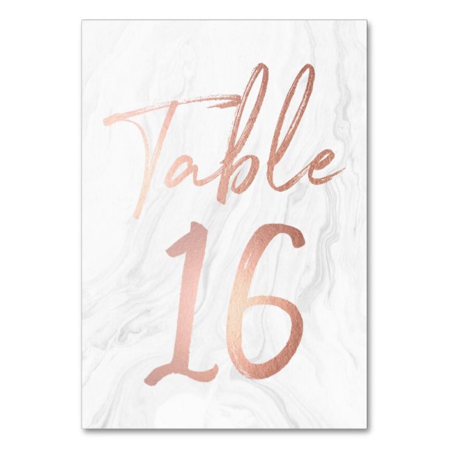 Marble and Rose Gold Script | Table Number Card 16 (Front)