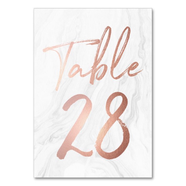 Marble and Rose Gold Script | Table Number Card 28 (Front)