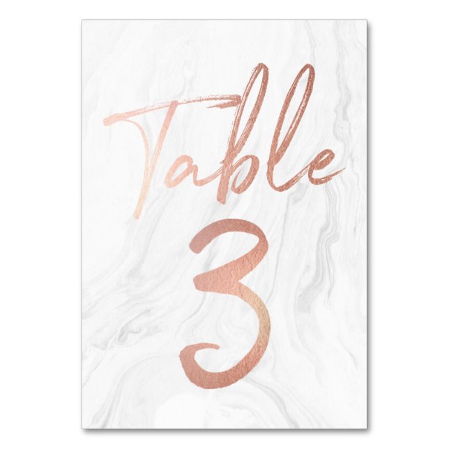 Marble and Rose Gold Script | Table Number Card 3 (Front)