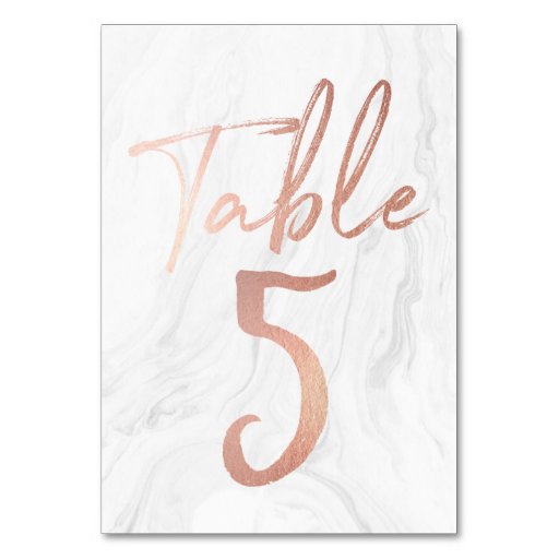 Image of Marble and Rose Gold Script | Table Number Card 5