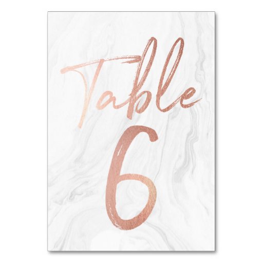 Image of Marble and Rose Gold Script | Table Number Card 6