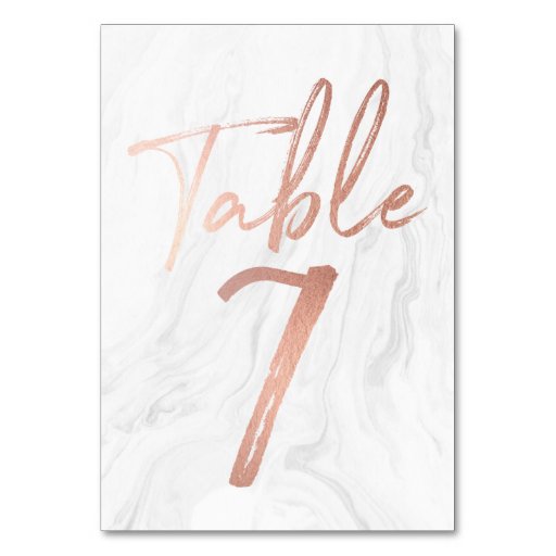 Image of Marble and Rose Gold Script | Table Number Card 7