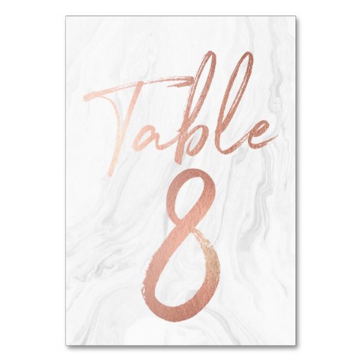 Image of Marble and Rose Gold Script | Table Number Card 8