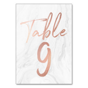 Marble and Rose Gold Script Table Number Card 9