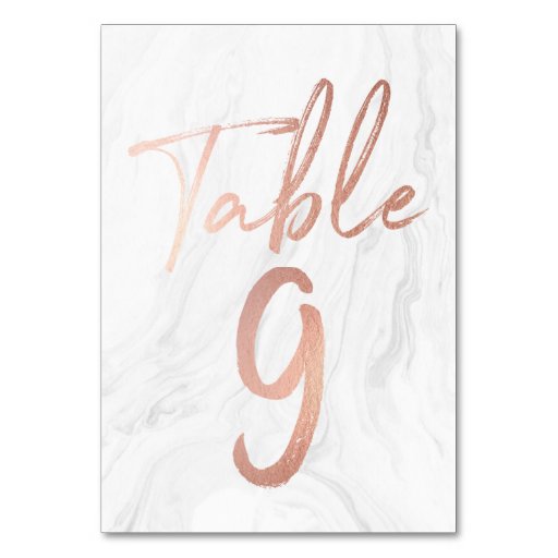 Image of Marble and Rose Gold Script | Table Number Card 9