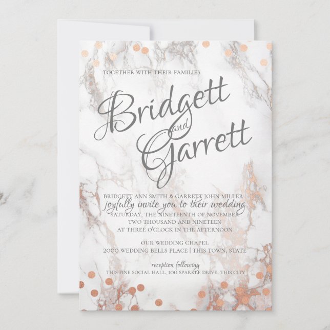 Marble and Rose Gold Sparkle Wedding Invitation (Front)