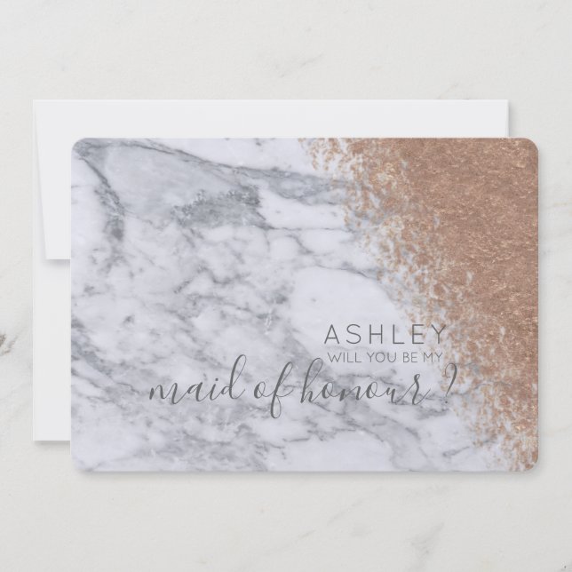 Marble and Rose Gold Will You Be My Maid of Honour Invitation (Front)