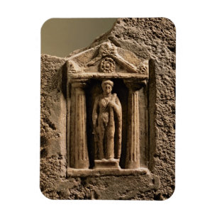 Marble and sandstone votive stele with female figu magnet