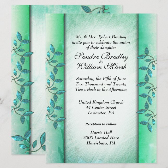 Marble and Vine Green Wedding Invitation (Front/Back)