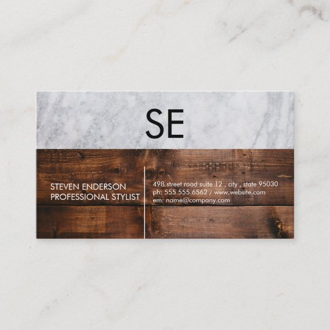 Marble and Wood Trim Business Card (Front)